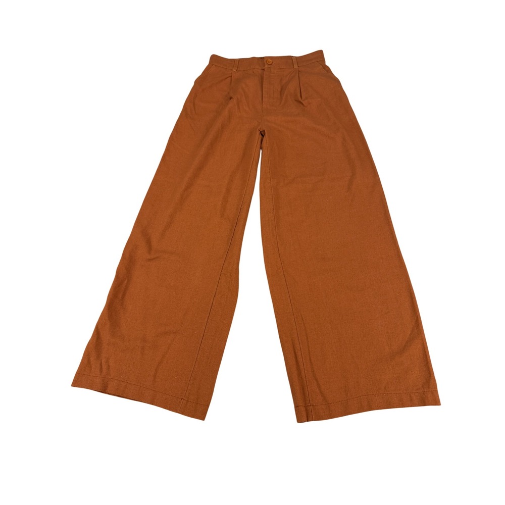 Willit Womens Linen Blend Wide Leg Pants Burnt Orange Pleated High Rise Small